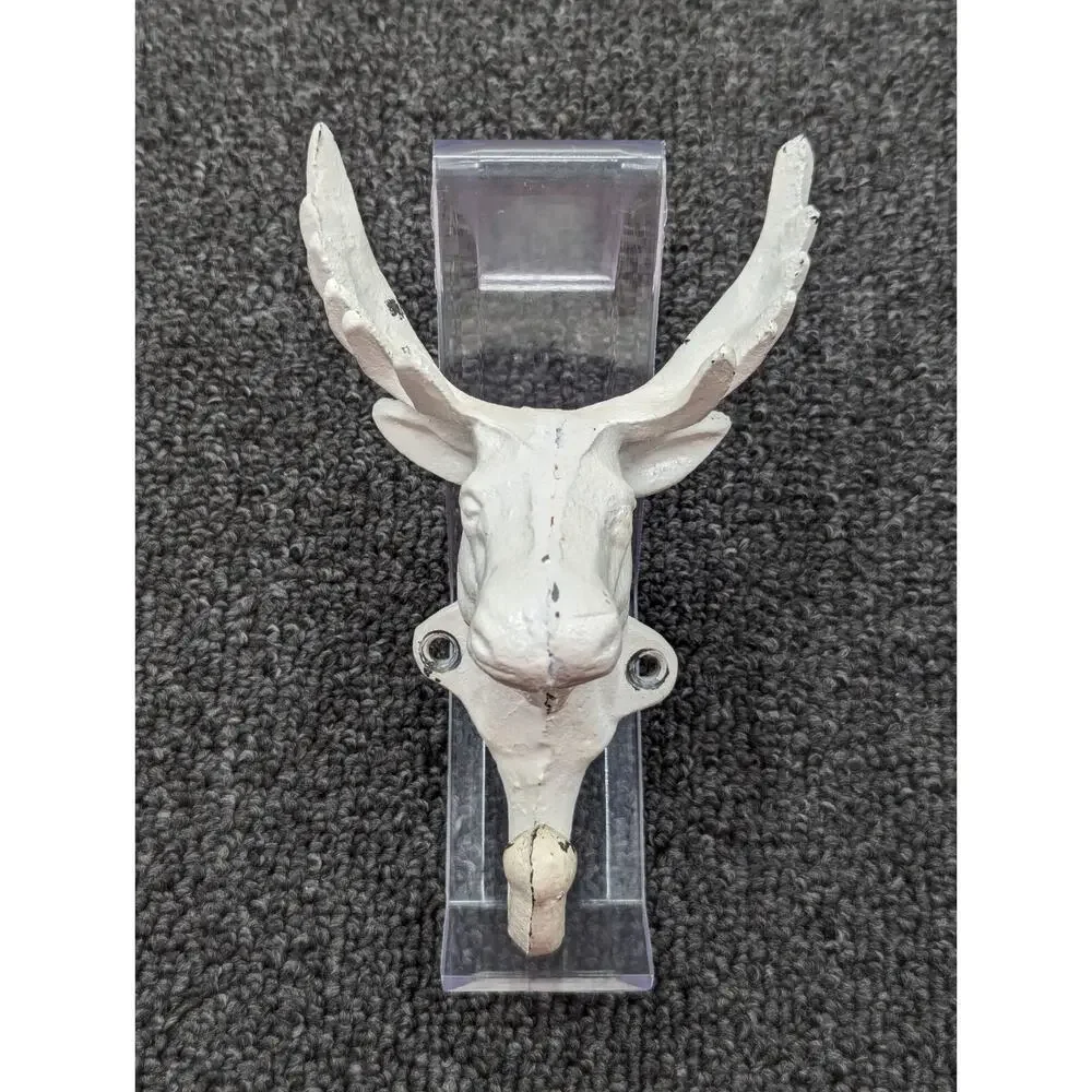 Cast Iron Set of 2 White Deer Moose Elk Antler Wall Coat Hooks 7
